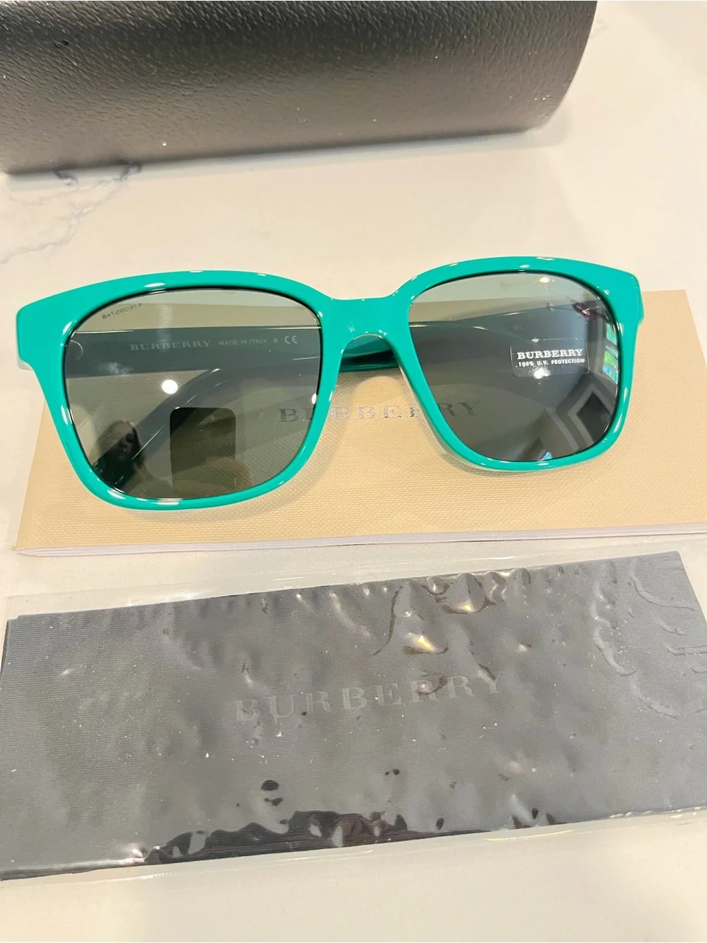 Burberry Sunglasses BE4140 Teal Green Rectangular Grey Sunnies Designer Woman